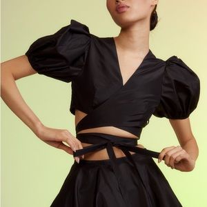 Cynthia Rowley Luna Taffeta Wrap Top - Black - S - NWT